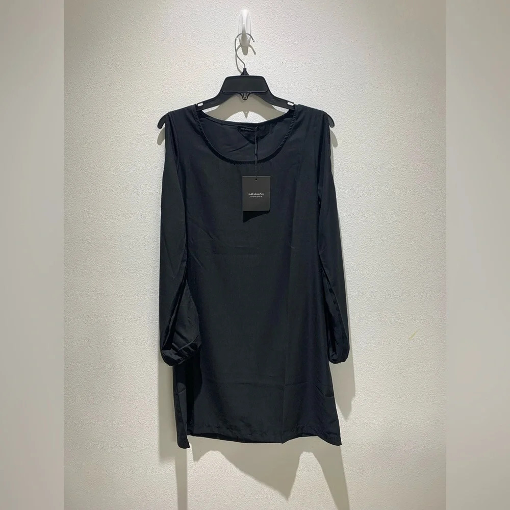 Just Fashion Now Long Sleeve Short Black Dress Cold Shoulder Size S NWT